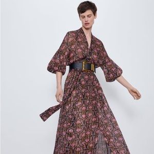 🆕 ZARA - Floral print Long sleeve Wrap Maxi Dress - L